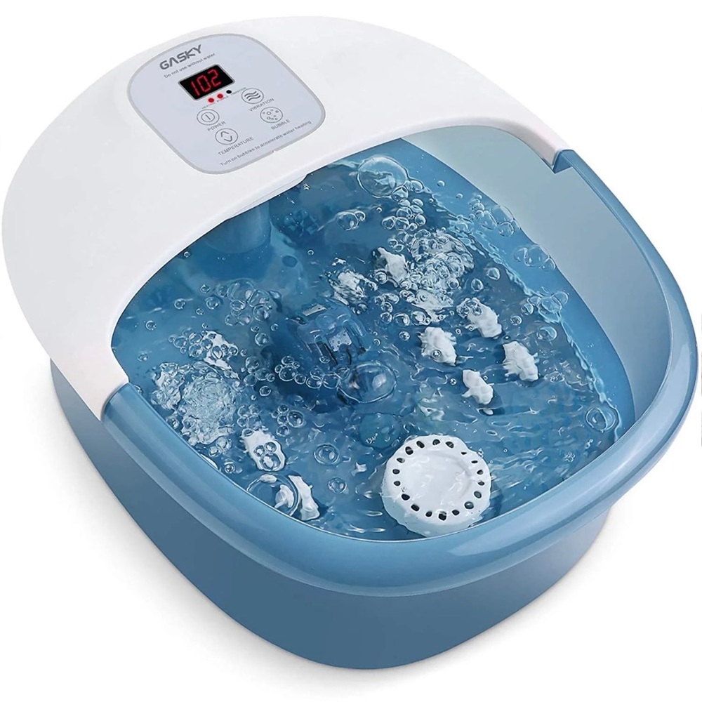 Sky Blue Electric Foot Spa Bath Massager with Heat & Bubbles